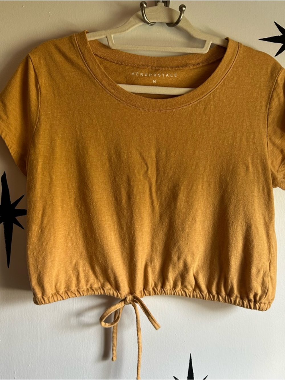Aeropostale Mustard Drawstring Crop Tee - Women's Short Sleeve